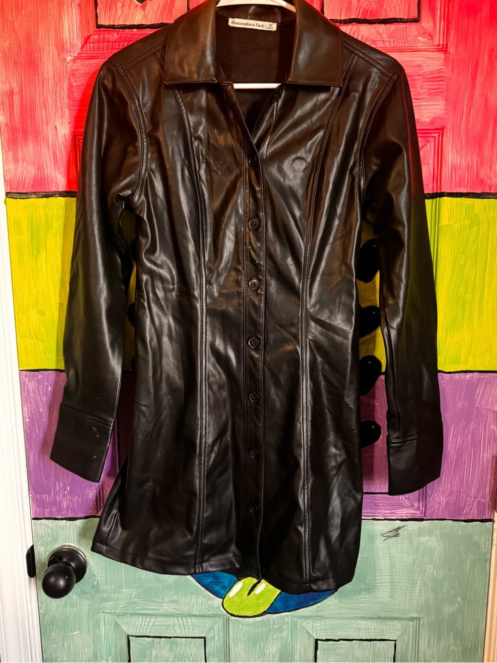 Abercrombie & Fitch Black Faux Leather Button-Front Jacket